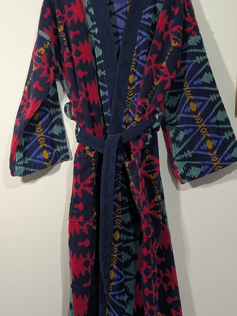 Vintage Southwestern Aztec Robe Cotton Long Boho Tribal Belted OSFA
